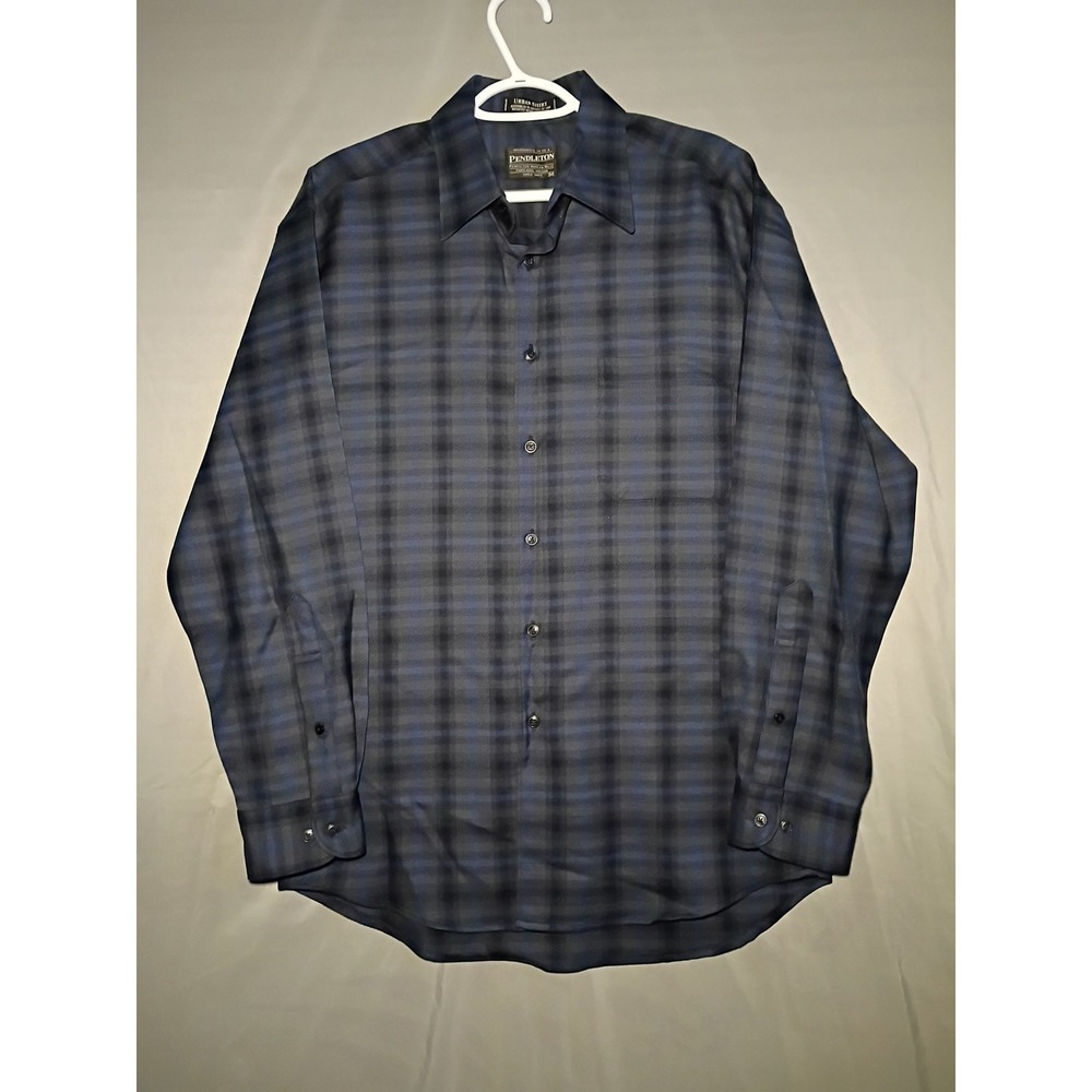 Pendleton Urban Shirt Mens M Gray Plaid 100% Worsted Wool Long Sleeve Outdoor
